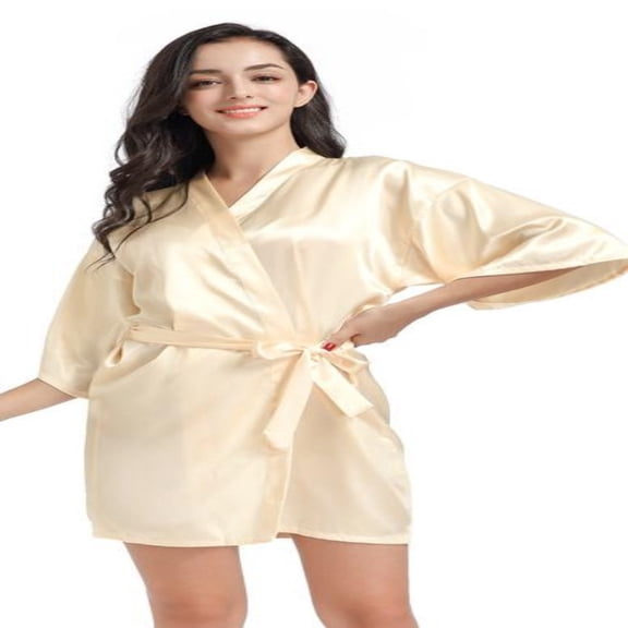 LYMAYTER Women Summer Bathrobe Lightweight Satin Short Robe Casual Solid Color Kimono Robe S-3XL
