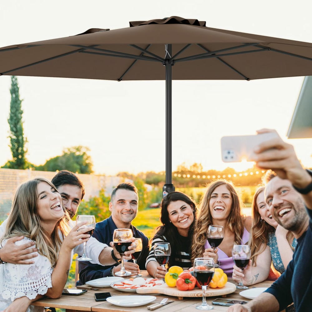 GVN Patio Umbrella, Outdoor Table Umbrella,12 Feet Patio Umbrella with Crank Handle and 8 Sturdy Ribs-Coffee