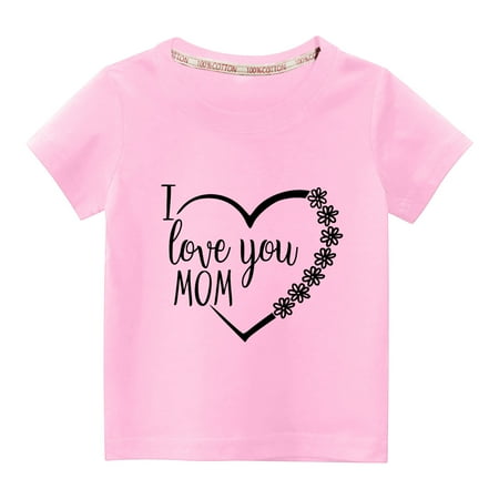 

EQWLJWE Kids Heart Print T Shirt Summer Round Neck Short Sleeve Tops Casual Solid Color Graphic Tees Gifts for Kids Pink 7-8 Years