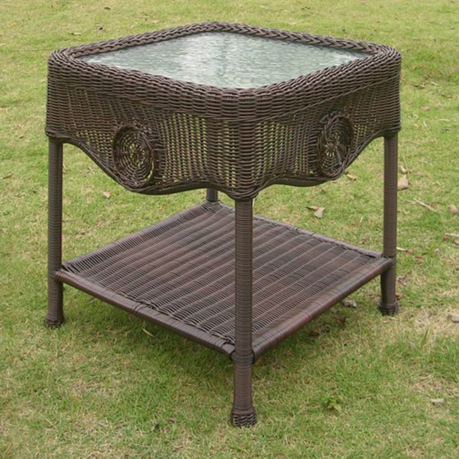 International Caravan Madison Wicker Resin Aluminum Patio Side Table with Glass - image 2 of 7