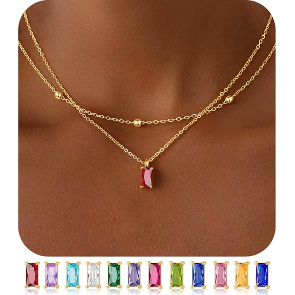 Turandoss January Birthstone Necklaces for Women 14K Gold Plated Dainty Garnet Red Color Birthstone Layered Necklace Gold CZ Pendant Necklace Trendy Women's Jewelry Birthday Gifts