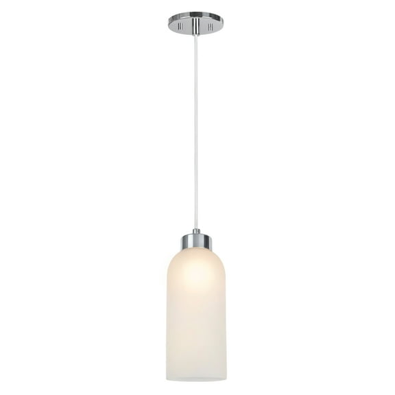 Aspen Creative 61042 Adjustable One-Light Hanging Mini Pendant Ceiling Light, Transitional Design in Chrome Finish, Frosted Glass Shade, 5" Wide
