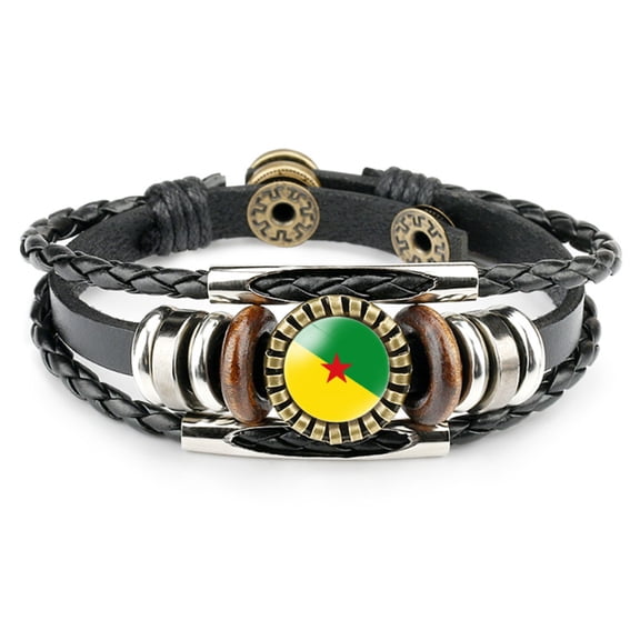 Uijokdef Country Flag Leather Bracelet, Multilayer Black Leather Bracelets (South America )