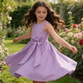 thumbnail image 4 of Wdgfv Girls Summer Dresses Casual Comfortable Flutter Sleeve Striped Round Neck Belted Toddler Kids Dress Age 3-7 Navy 5-6 Years, 4 of 9