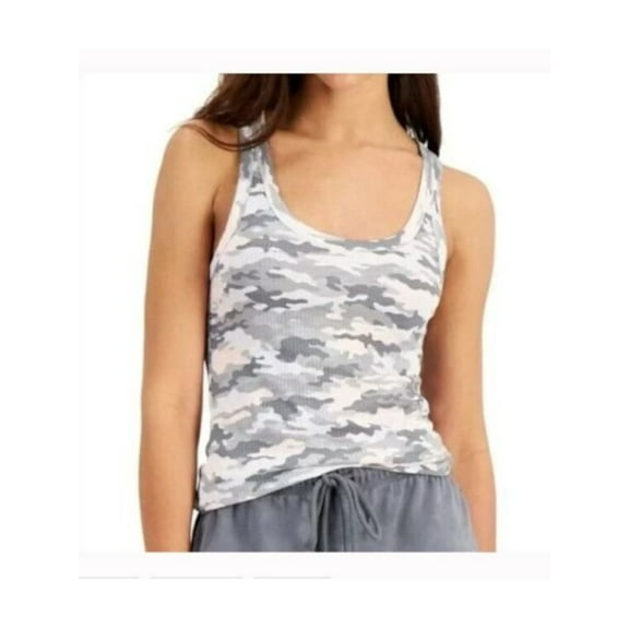 JENNI Intimates Gray Cotton Blend Ribbed Tank Camouflage Sleep Shirt Pajama Top M