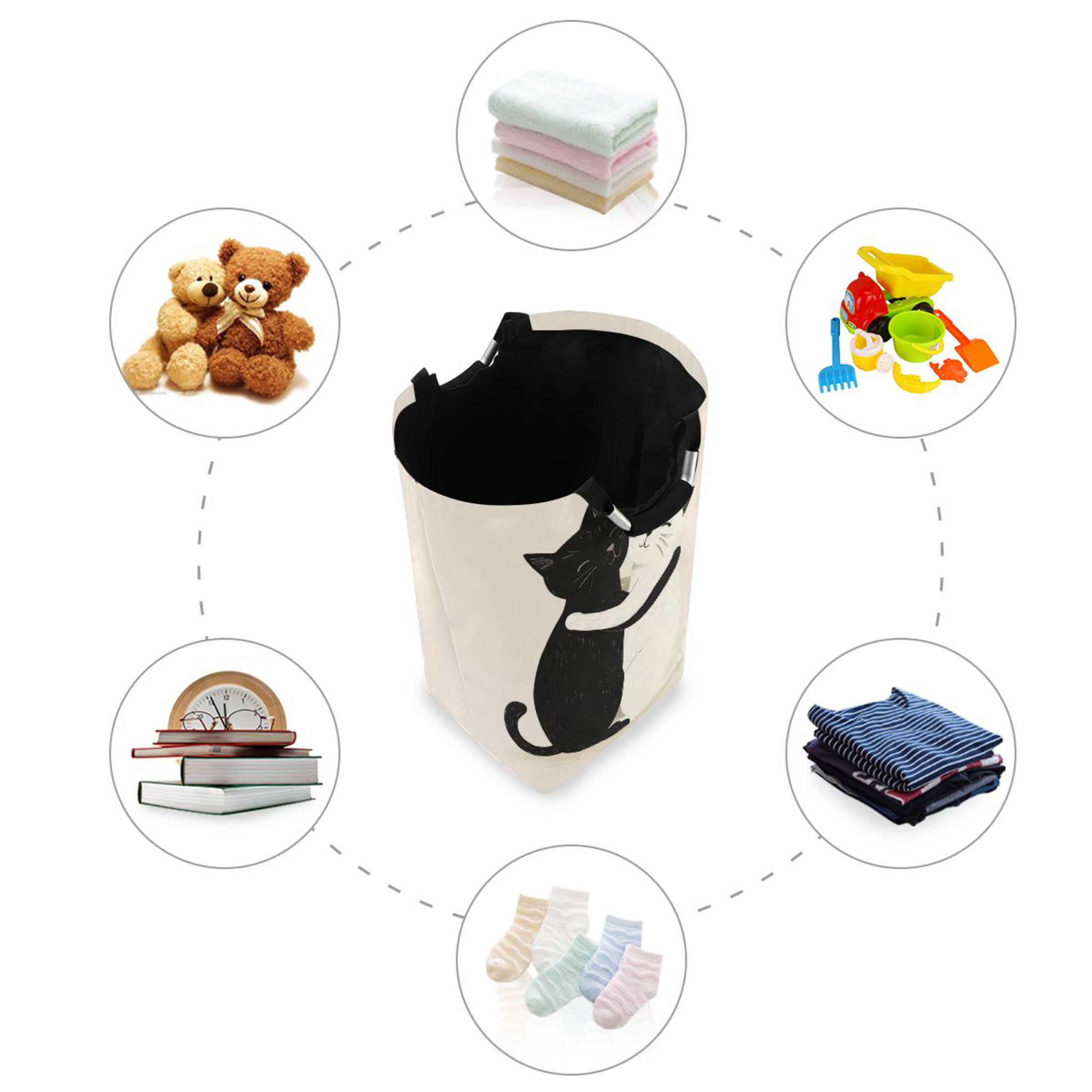 Laundry Basket Laundry Hampers 12.6*11* 22.7 Inch Storage Basket Laundry Hampers is Lightweight and Foldable Black Cat and White Cat