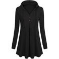 thumbnail image 2 of Una línea con capucha sudadera con capucha cuello en V manga larga botón cordón jersey casual tops para mujer, 2 of 7