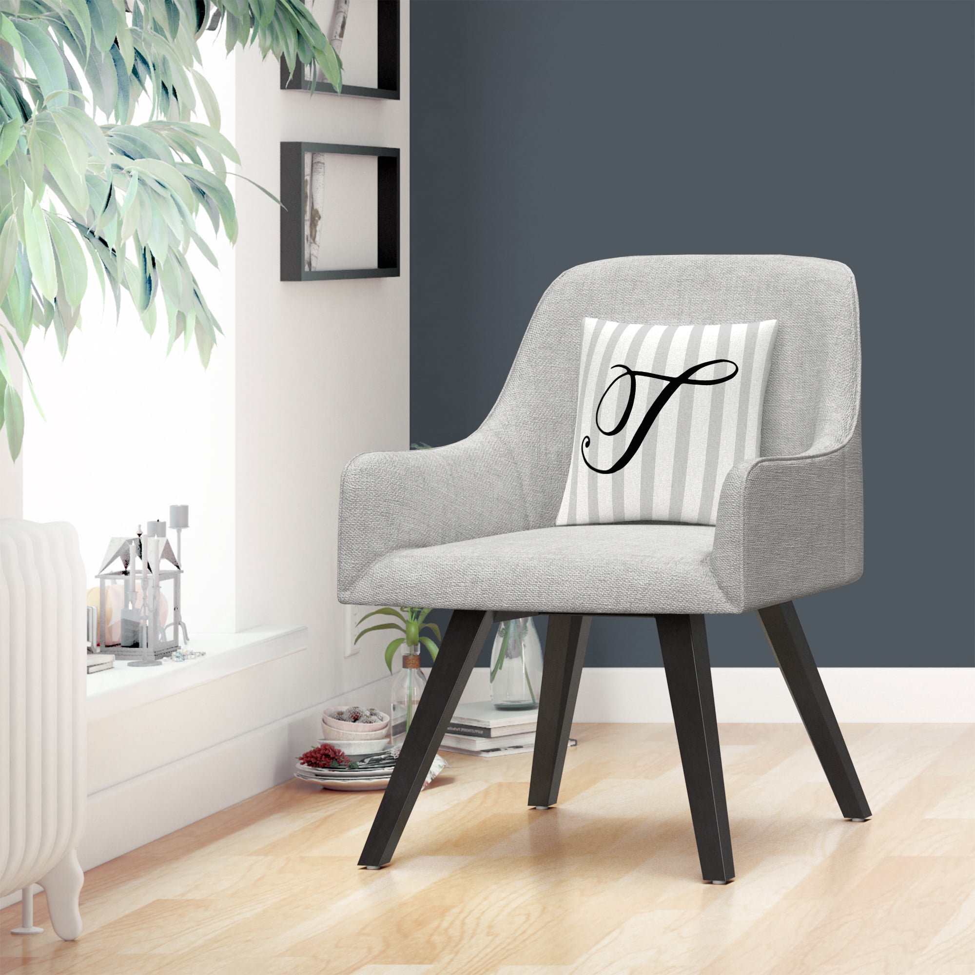 Gray Striped Ornate Letter Script T By Abc 16 X 16 Decorative Throw Pillow