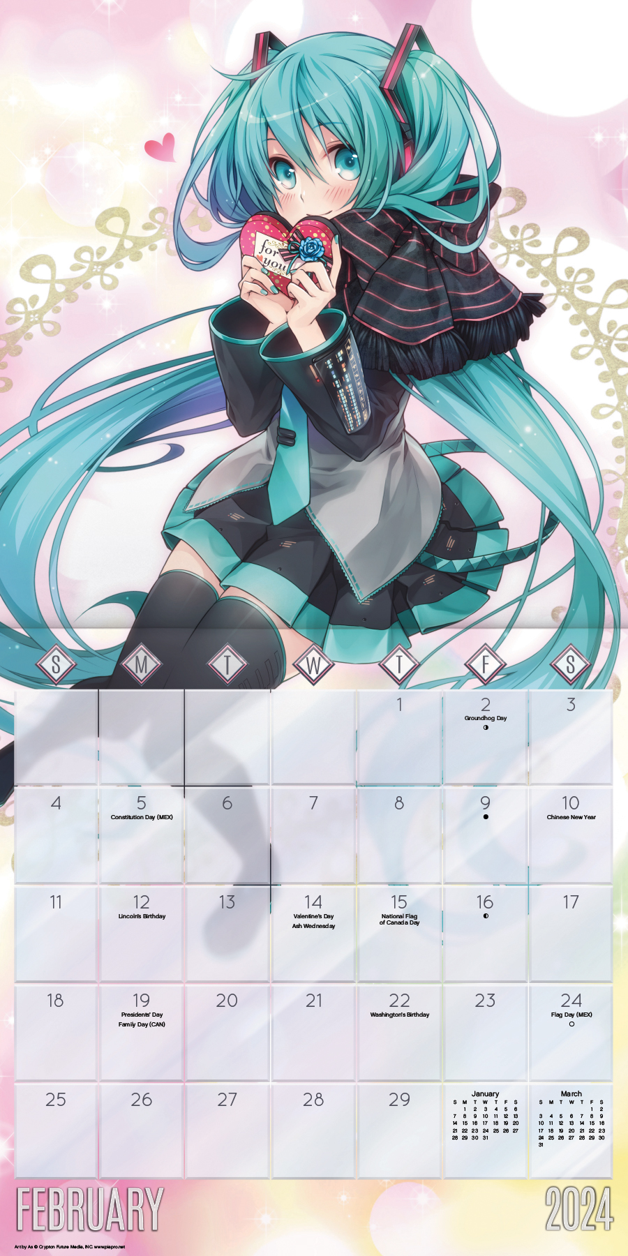 Trends International 2024 Hatsune Miku Wall Calendar & Push Pins
