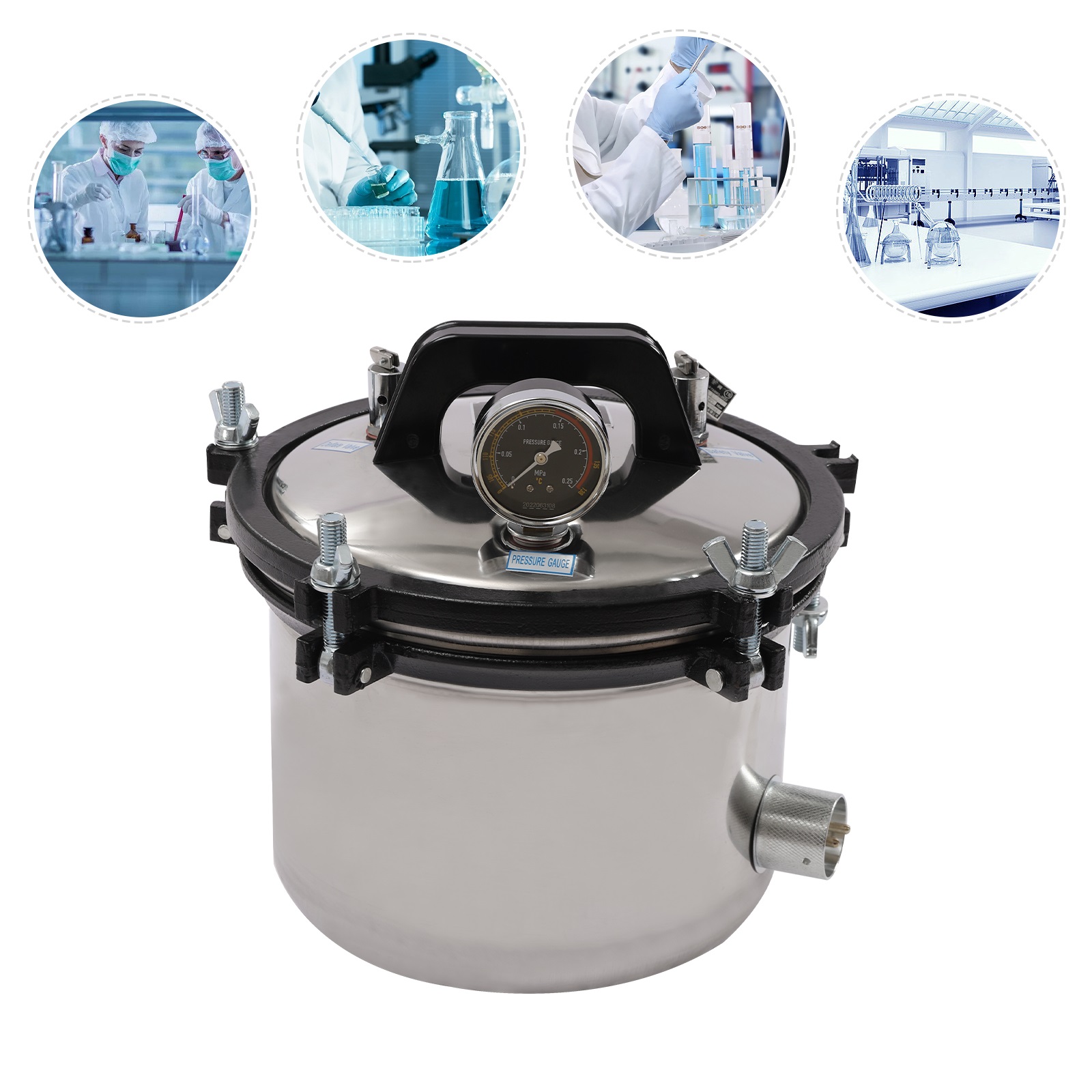 Aiqidi 8L Steam Autoclave Sterilizer Portable Dental Lab High Pressure Sterilization Equipment w/Pressure Gauge&Double Valve 1200W
