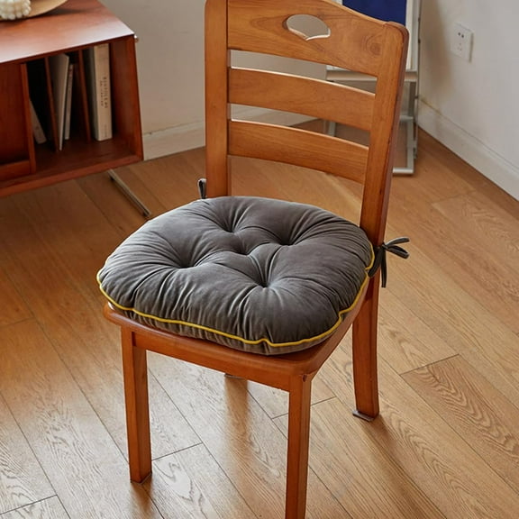 XmhyTop Solid Color Soft Velvet Chair Cushion with Ties, Ideal for Kitchen & Office(Grey,19"x18")