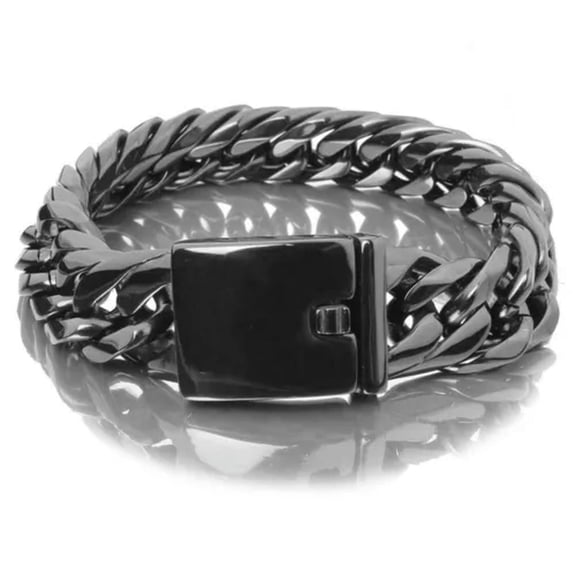 QQTDFG 16mm Curb Cuban Rombo Link Bracelet Men Boy 316L Stainless Steel Chain Bangle-Black-8 inches bracelet