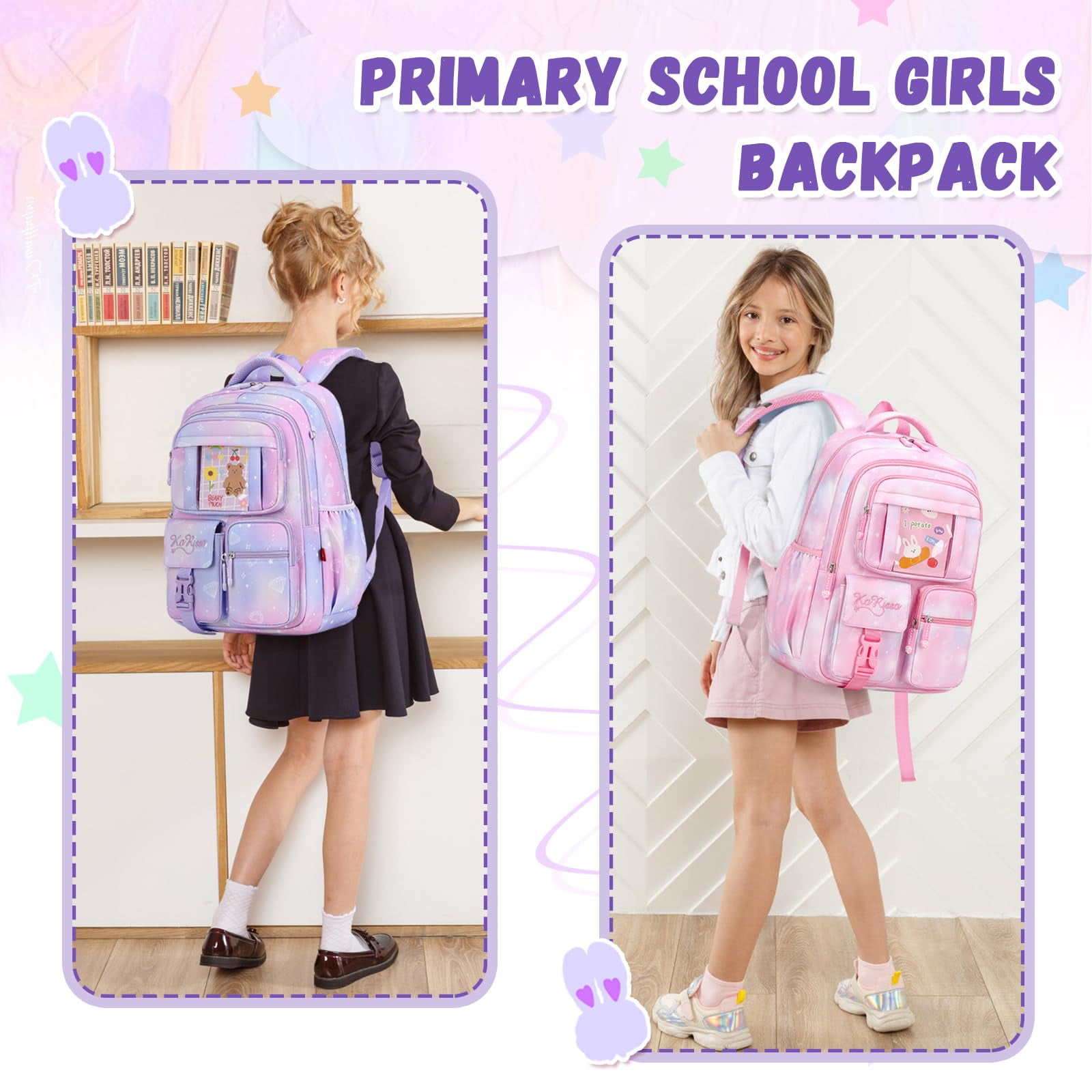 Soda Candy Backpacks for Girls Kawaii Ita Kids Backpack Water Resistant Lightweigt Students Bookbag for Elementary Primary Middle School, Purple