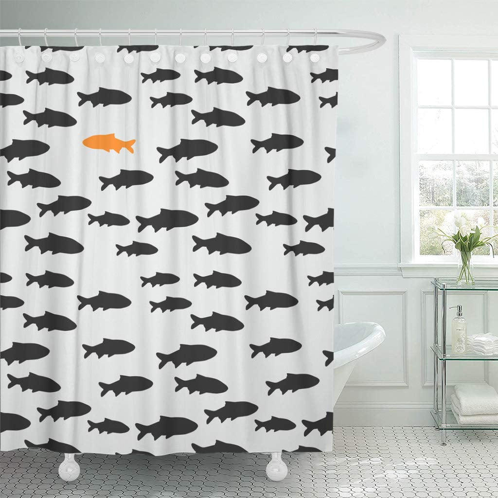 KSADK School of Gray Fish and One Orange Swimming in The Opposite