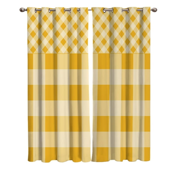 Yellow Check Stripe Square Stitching Room Curtains Large Window Window Curtains Curtain Lights Bathr