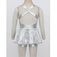 thumbnail image 4 of Eandarui Girls Jazz Modern Dancewear Sequined Sleeveless Criss Cross Back Bowknot Dance Leotard Dress White 14, 4 of 7