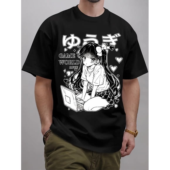 T Shirt Creative Anime Girl and Her Computer Graphic Men's Short