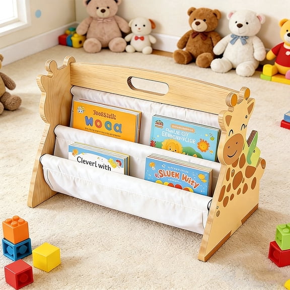 Bookshelf with 4 Deep Shelves, Wooden Bookcase Storage Organizer for Playrooms, Bedrooms