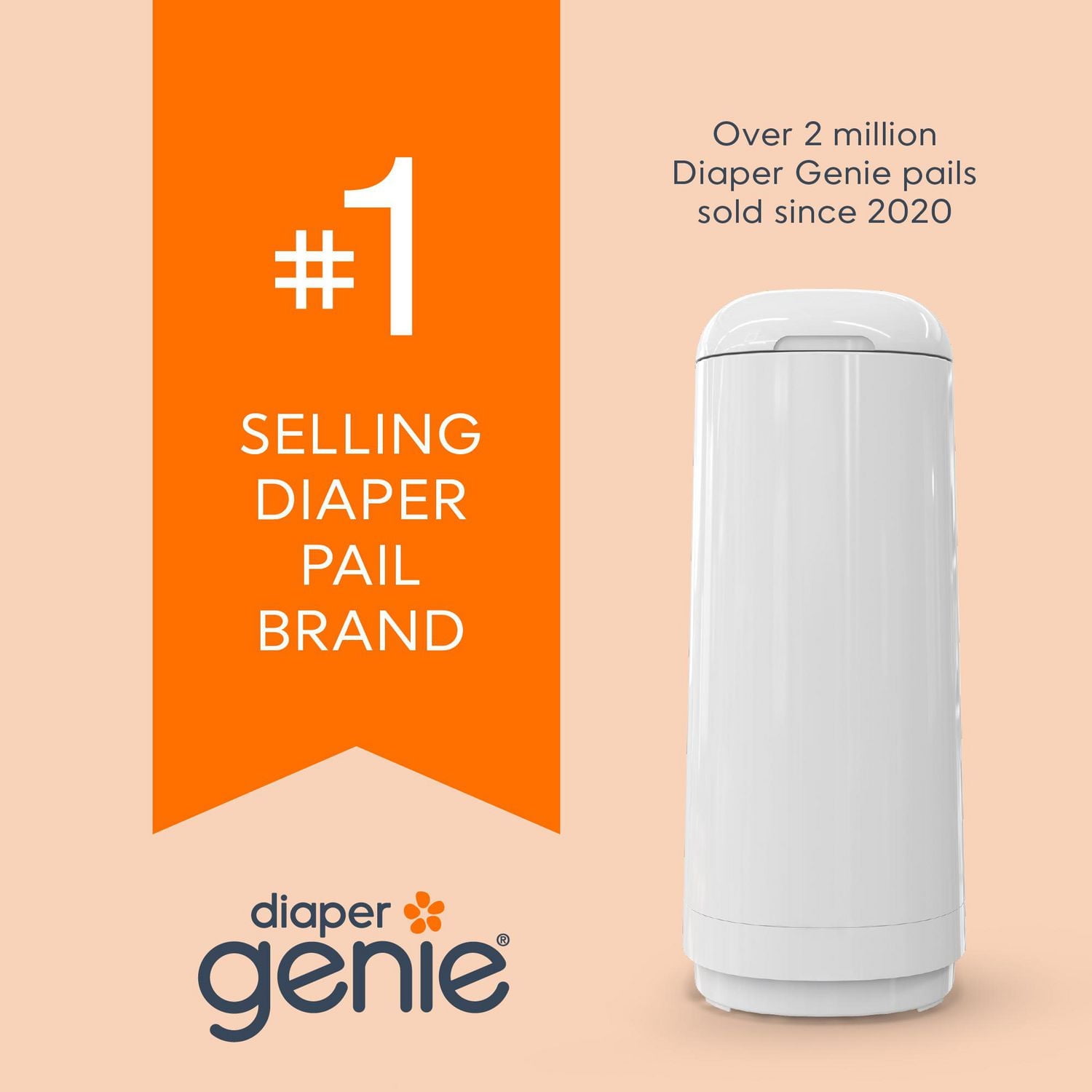 Diaper Genie Essence Diaper Pail, White, Odour-Locking Clamps, 9 Easy Roll bags / holds up to 423 diapers