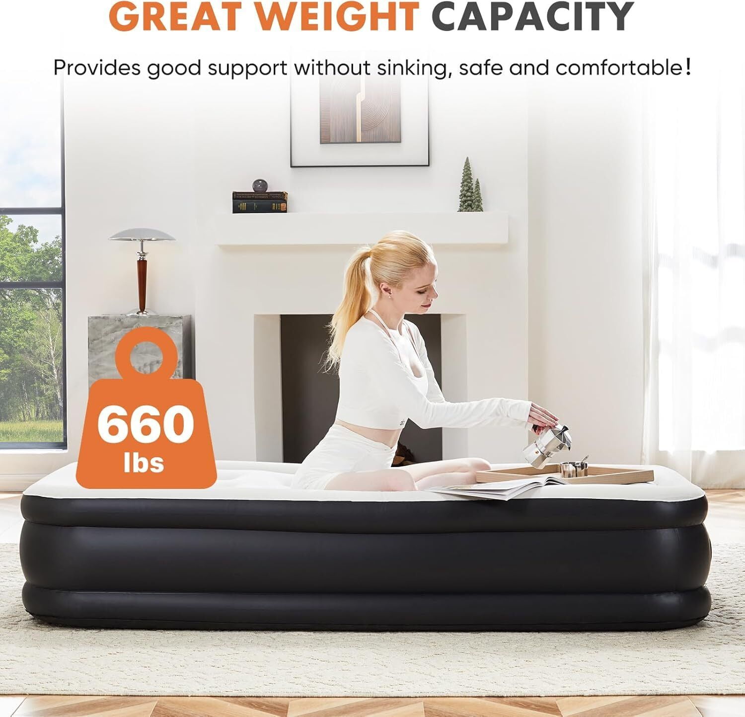 MarketLane Camping Air Mattress with Built-in Electric High-Speed Pump, 18" Bed Height, Comfort Blow Up Inflatable Airbed with Carrying Bag for Travel & Home Guests, Waterproof Foldable Portable,Queen