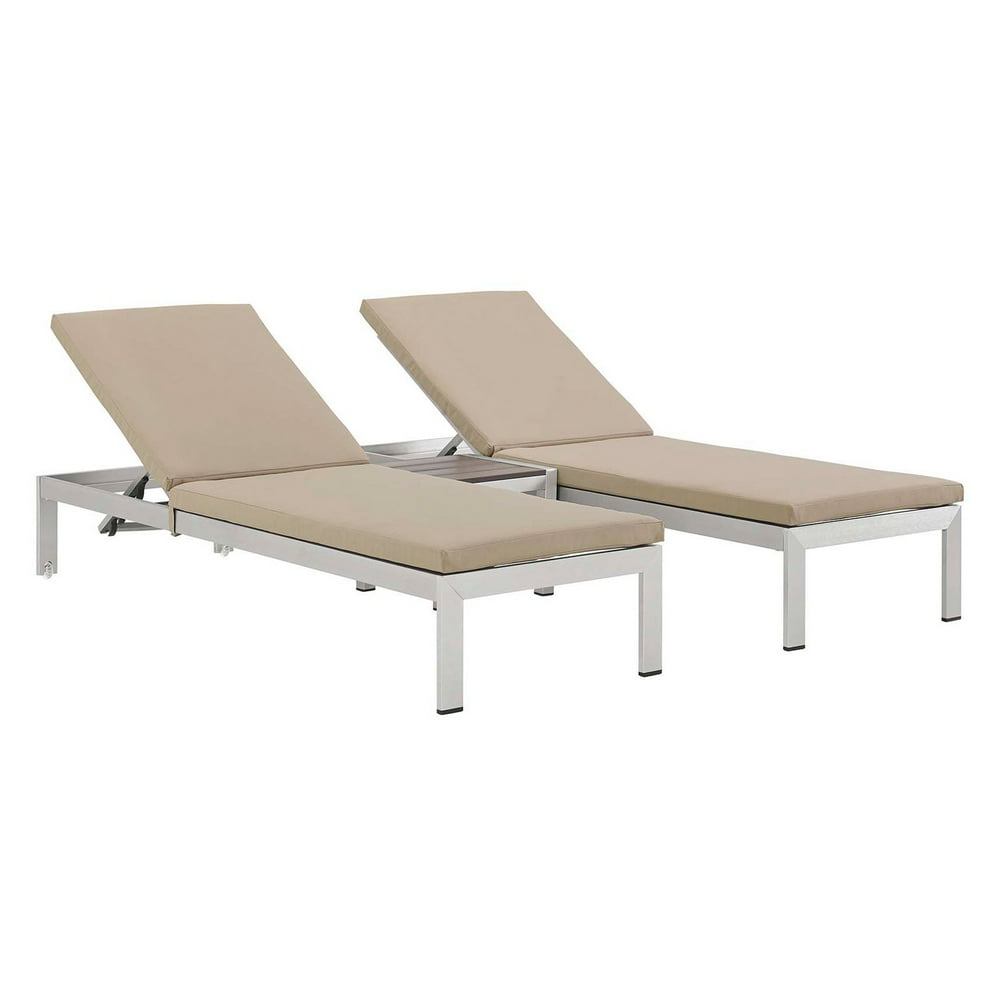 Modway Shore 3 Piece Aluminum Outdoor Patio Chaise Lounge Chair Set