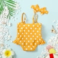 thumbnail image 3 of Infant Baby Girls Clothes Baby Girls One-piece Swimsuit Sleeveless Suspender Cute Bowknot 6-12 Months Girls Summer Polka Dots Swimwear Headband Set Yellow, 3 of 8