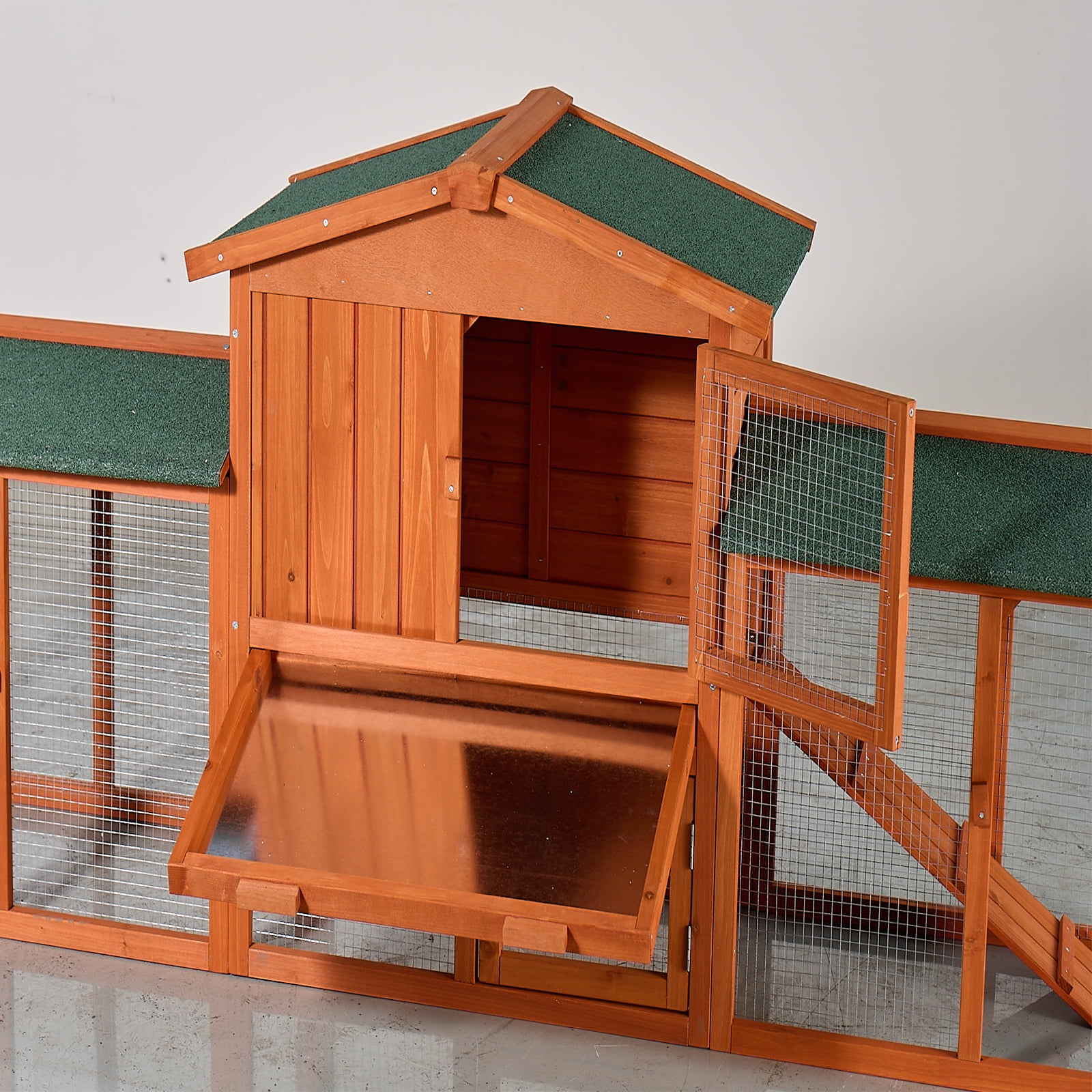 Zephypaws 90" Wooden Rabbit Hutch,Bunny Cage Pet Playpen House Enclosure with Double Side Run Boxes,No Leak Tray,Ramp,for Guinea Pig and Small Animals,Brown