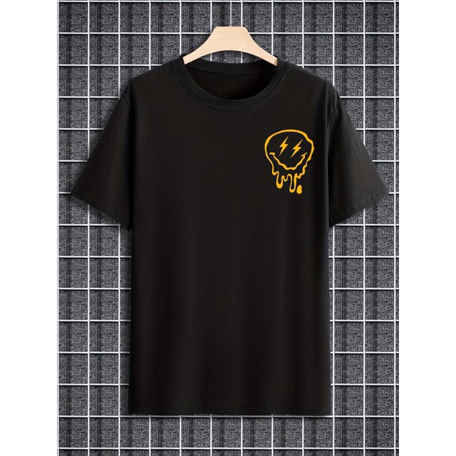 Men's Smiling Face Graphic Print T-shirt, Summer Top