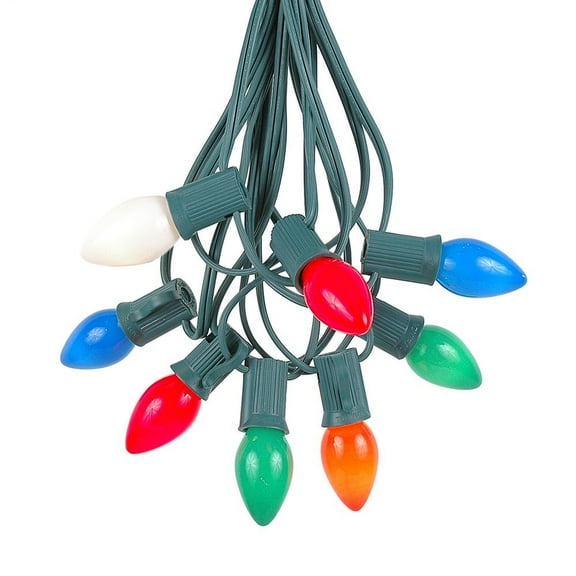 Novelty Lights C7 Multi Ceramic Christmas Lights Set - Roofline Christmas Lights – Hanging Christmas Lights – Outdoor String Lights - Green Wire - 100 Feet