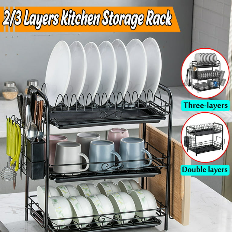 Multifunctional Dish Rack for Kitchen Counter, Anti-Rust Drying Dish Rack  with Cutlery & Cup Holders - AliExpress