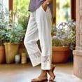 thumbnail image 2 of Lumtrix Cropped Cotton Linen Pants Women Drawstring Straight Leg Lace Patchwork Summer Casual Beach Boho Pants Capris with Pockets White M, 2 of 5