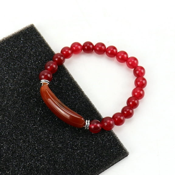 Nvzi-a Handmade Beaded Bracelet, Suitable for Men and Women, Natural Stone Ball Bracelet Elastic String Natural Crystal Bracelet (Red)