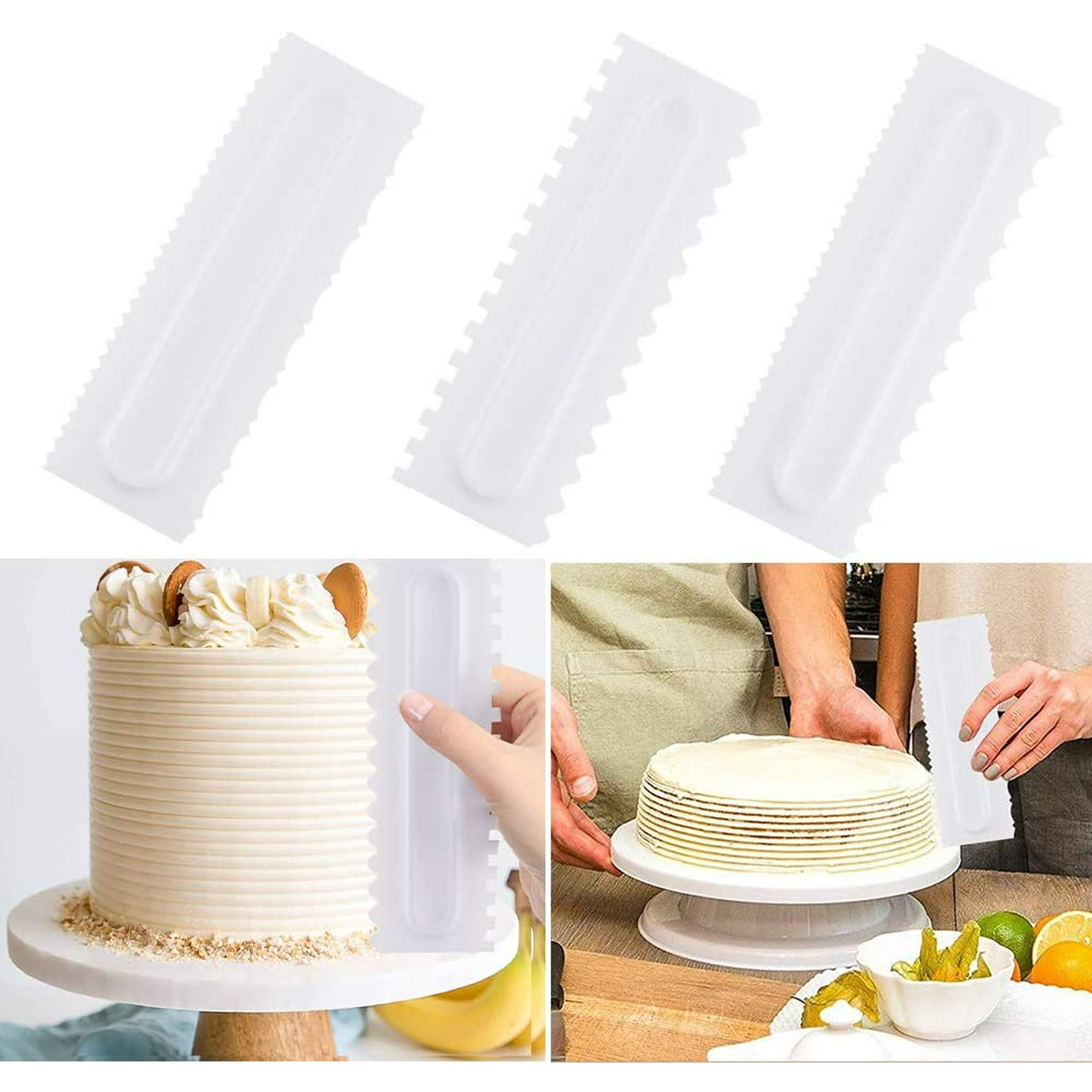 6PCS Cake Scraper Set, 3 Metal Cake Scraper & 3 Plastic Cream Scraper,Baking Tools Cake Scrapers Buttercream Smoother, Pastry Scraper, Food Scrapers For Kitchen Baking, Icing, Cupcakes