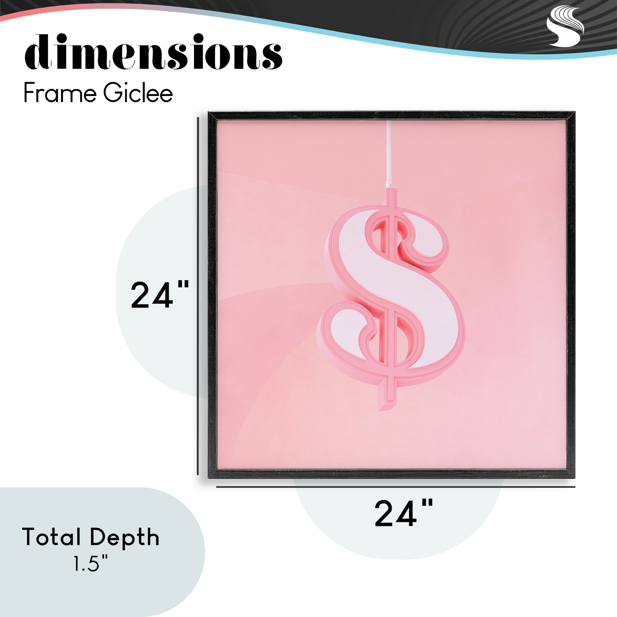Pink Pastel Dollar Sign Black Framed Giclee Art, design by LISH Creative
