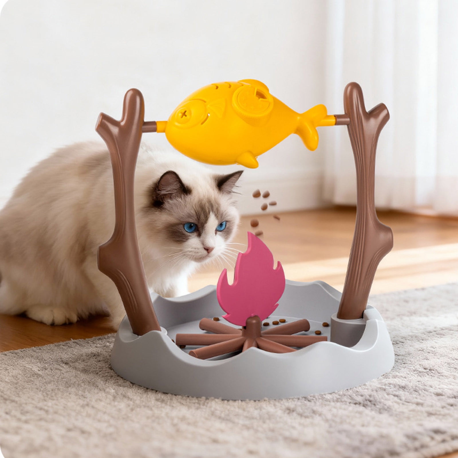 3 Ports Interactive Cat Slow Feeder Dry Food Dispensing Puzzle Toy Foraging Mental Stimulation Leakage Feeding Toy For Indoor Cat Kitty Grey