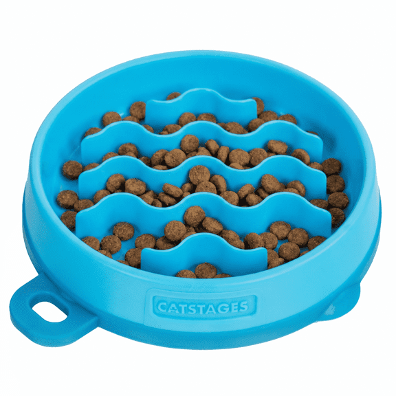 Catstages Kitty Slow Feeder Bowl for Cats, Extra Small, Dishwasher Safe, Blue Wave