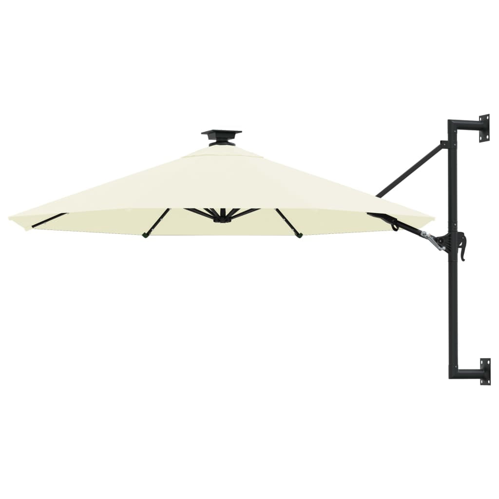 vidaXL Wall Mounted Outdoor Umbrella Parasol with Solar LEDs Patio