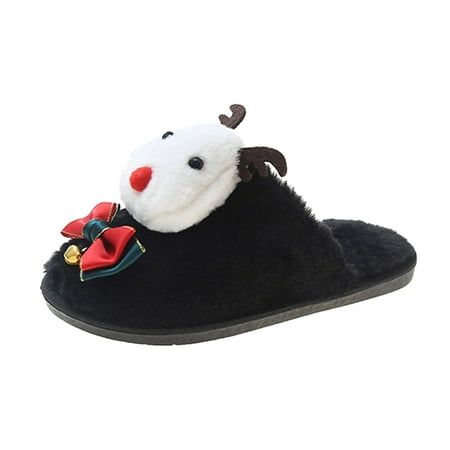 

Dyfzdhu Fashionable AAutumn And Winter Women Slippers Flat Non Slip Round Toe Plush Warm Comfortable Christmas Deer Shape