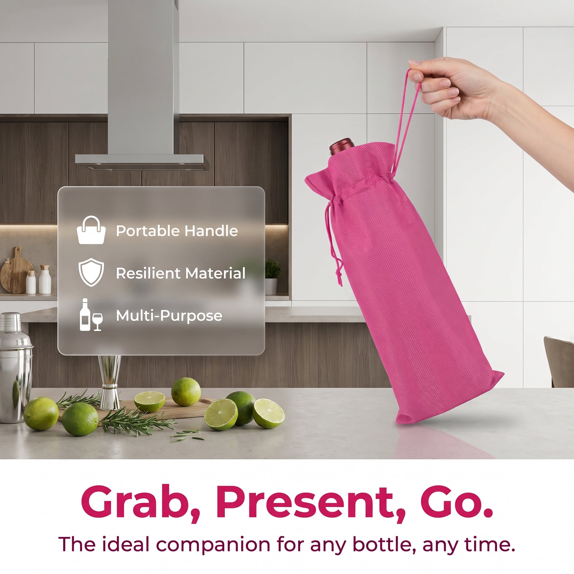 Unique Bargains Elegant Single Wine Bottle Gift Bags with Handles Rose Red 5.9" x 13.8"