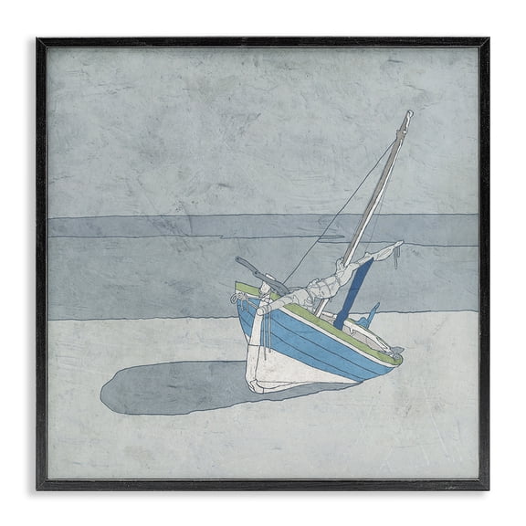Stupell Industries Tropical Sailboat at Beach Coast Muted Nautical Ship Black Framed Giclee Art, 12 x 12, by Ynon Mabat