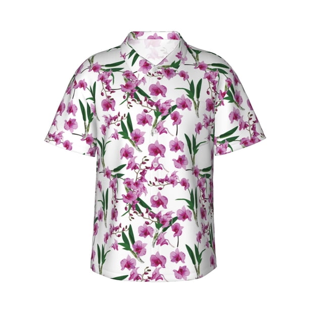 Fotbe Orchids Flowers Camisa Hawaiana para Hombre Unisex – Camisa Casual de Verano con Botones de Manga Corta de Algodón y Lino,Medium
