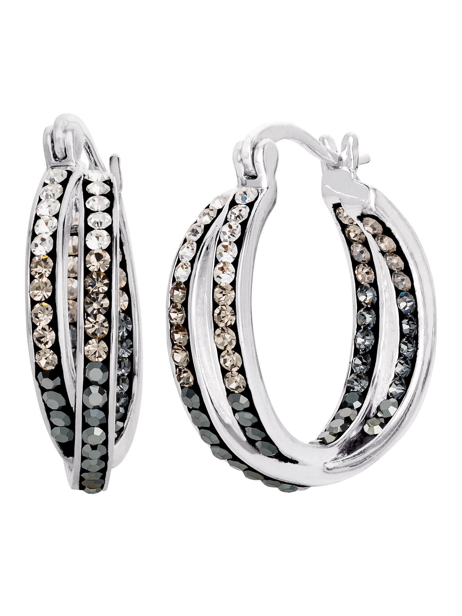 Sterling Silver Black Ombre Crystal Hoops