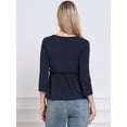 thumbnail image 3 of DARING DIVA Women's Peplum Crew Neck 3/4 Sleeve Ruffle Blouse S Dark Blue, 3 of 6