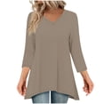 thumbnail image 4 of HongQid Womens Tunic Plus Size 3/4 Sleeve Tops V Neck Casual Long Swing Blouses Shirts Loose Fit Dressy, 4 of 7