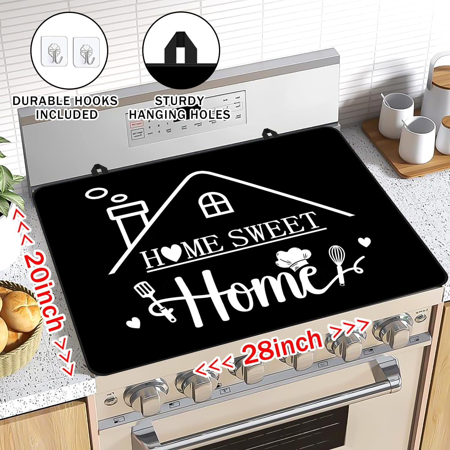 Stove Top Cover for Electric Stove 28 "x 20 ", Home Sweet Home Heat Resistant Glass Top Stove Cover Protector, Glass Cooktop Covers, Kitchen Flat Stove Top Covers for Electric Stove