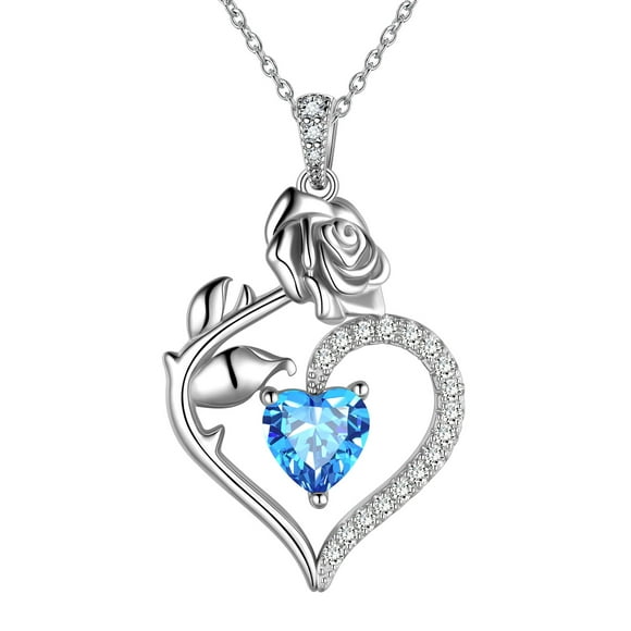 Beautlace Collier en Argent Sterling 925 avec Pierre de Naissance pour Femmes, Collier Pendentif Cœur Fleur de Rose Bijoux Cadeaux
