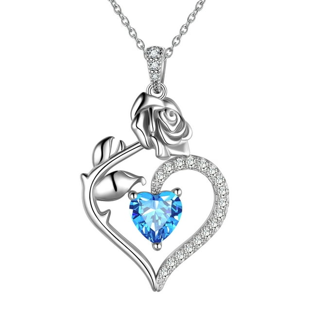 Beautlace 925 Sterling Silver Birthstone Necklace for Women,Rose Flower Heart Pendant Necklace Jewelry Gifts