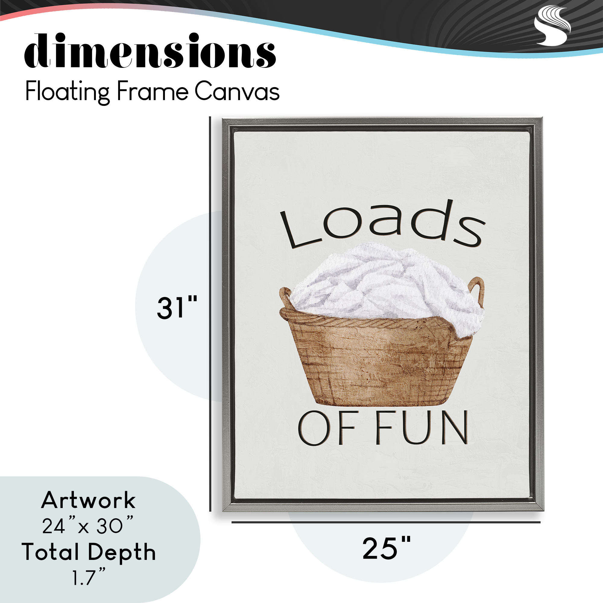Loads Of Fun Laundry Basket Gray Framed Floater Canvas Wall Art, design by Kim Allen