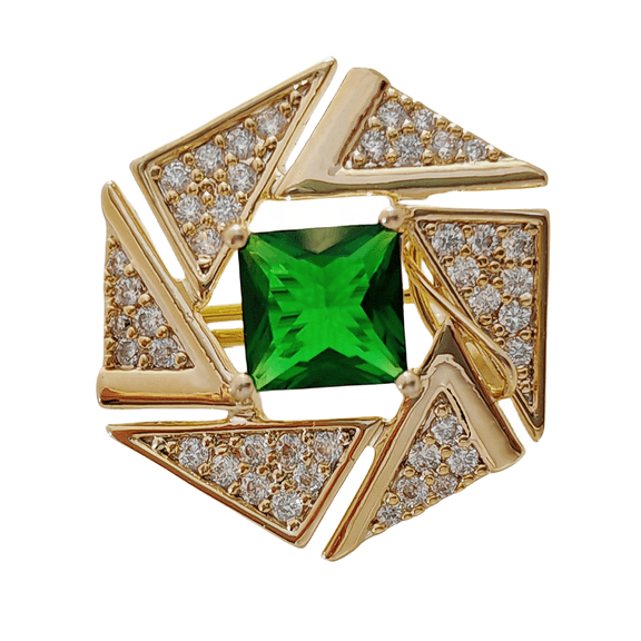 Stunning Triangle Surrounded Green Stone Centered Geometric Pin Lapel Jewelry
