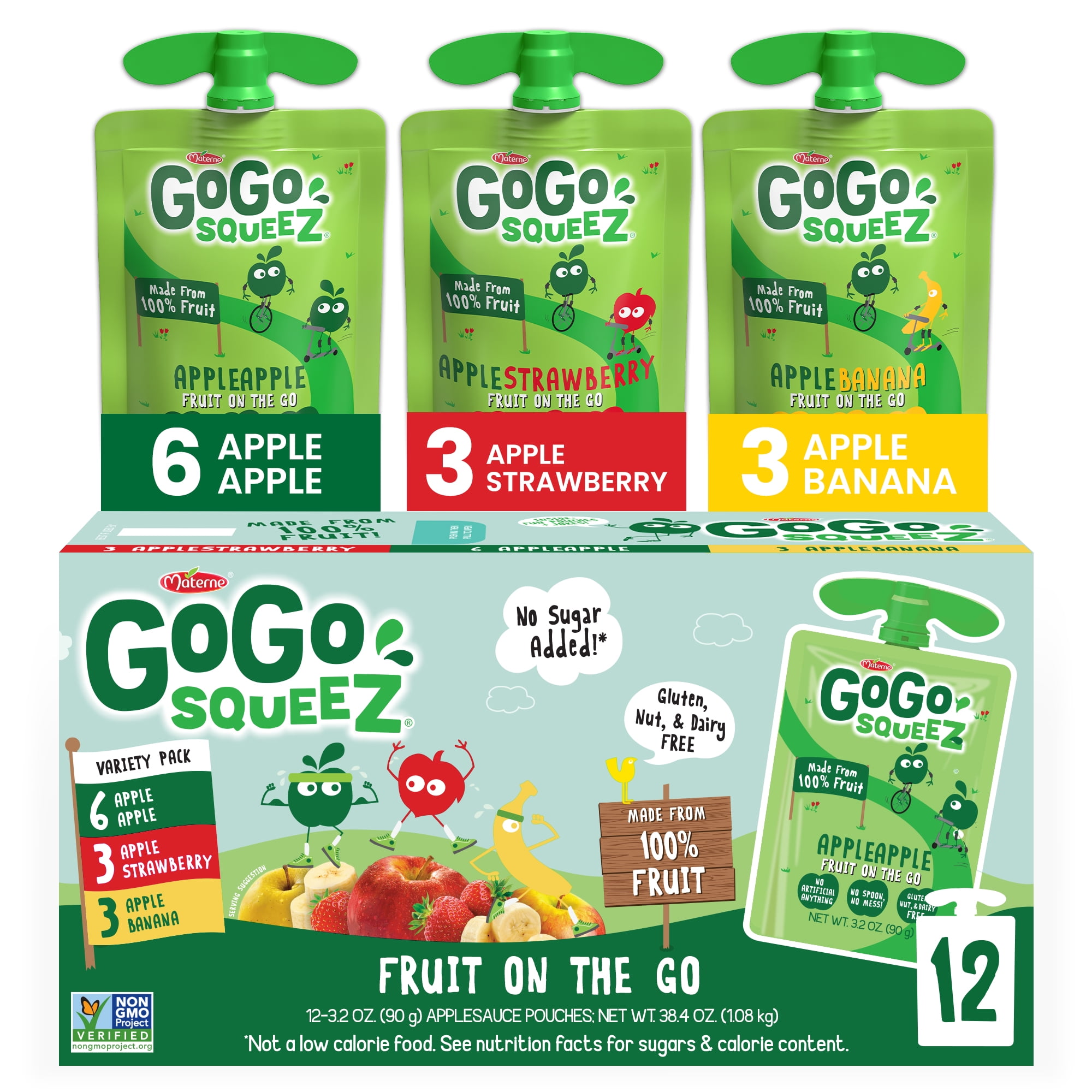 (12 Pack) GoGo Squeez Apple, Banana, and Strawberry Pouch, 3.2 oz, 12 Pack